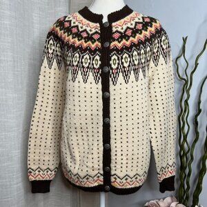 Vintage Norsk Husflid Hand Knit Wool Cardigan Sweater Nordic Button Size Medium